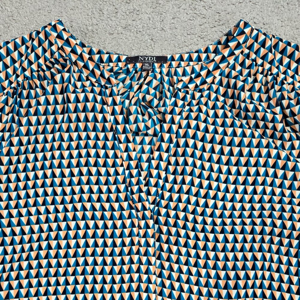 NYDJ Multicolor Triangle Geometric Split Neck Blo… - image 4